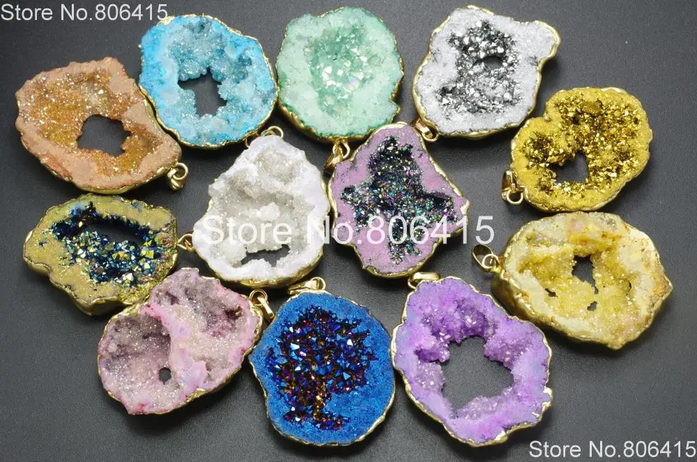 Натуральный зеленый AB Druzy Quartz Aga te Geode камни самородок кулон бусины из лечебных