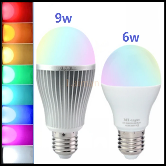 

Mi.light 2.4G AC85-265V LED RGBW RGBWW bulb 6W/9W E27 base Milight 16 million colors changing led bubble bulb magic lamp