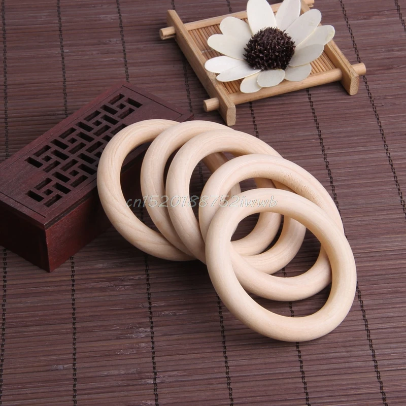 5Pcs 70mm Baby Wooden Teething Rings Necklace Bracelet DIY Crafts Natural New 5Pcs 70mm Baby Wooden Teething Rings Necklace Bracelet DIY Crafts Natural New