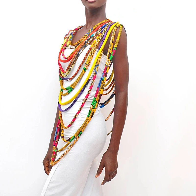 BRW африканская Анкара ожерелье s восковая ткань цветное ожерелье шаль африканская Анкара ручной работы ожерелье племенное ювелирное изделие WYX06