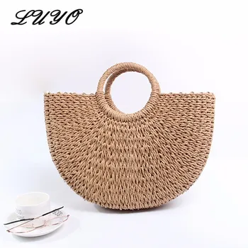 

2018 Summer Half Moon Weave Beach Crochet Bohemian Fashion Straw Woven Tote Top-handle Bags female For Women Handbag Bag Rattan