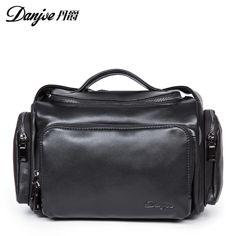 Genuine Cow Leather Mens Crossbody Bags Solid Handbag Danjue Brand Black Brown Quality Men's Bags Briefcase Business Bags