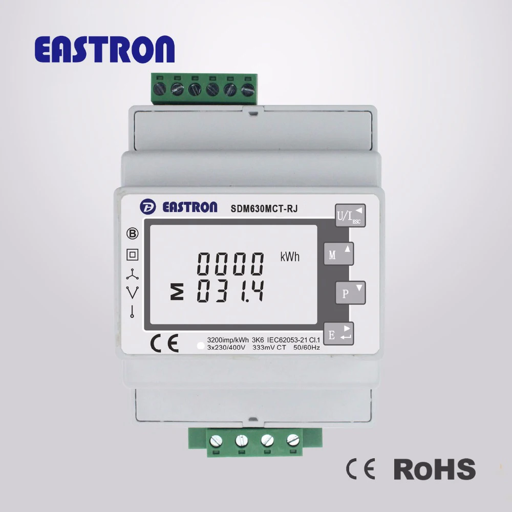 SDM630MCT-RJ высокое качество 3 фазы многофункциональный счетчик электроэнергии, легкая проводка с RJ12 CT, ЖК-цифровой счетчик, 333mV