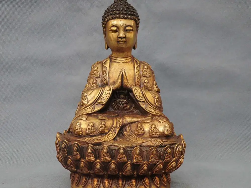 

12" China Tibet Bronze Shakyamuni Buddha Statue Thousands Buddha