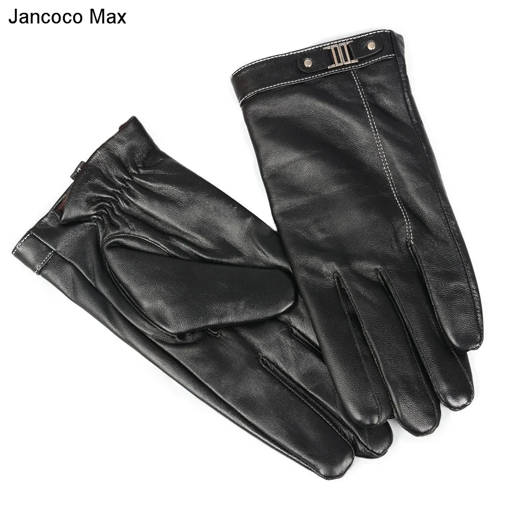Jancoco Max черные перчатки из натуральной овчины для мужчин модный бренд сенсорный экран открытый варежки Зимние теплые S2024