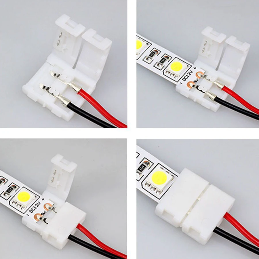 10 шт. PCB кабель 2 Pin светодиодные ленты разъемы dc 12 В 3528/5050 8 м/10 мм ширина PCB ленты один цветной адаптер для светодиодной ленты