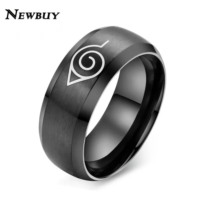 

NEWBUY 2019 Fashion Naruto Ring Black Color Cool Men Punk Jewelry Stainless Steel Anime Ring Dropship