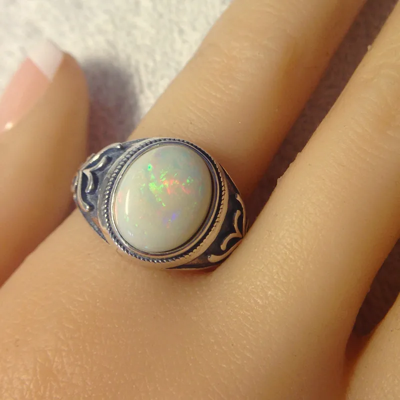 Opal 10X12mm Oval Clear Topaz Accent Combination 925 Sterling Silver Ring Size 9 Opal 10X12mm Oval Clear Topaz Accent Combination 925 Sterling Silver Ring Size 9