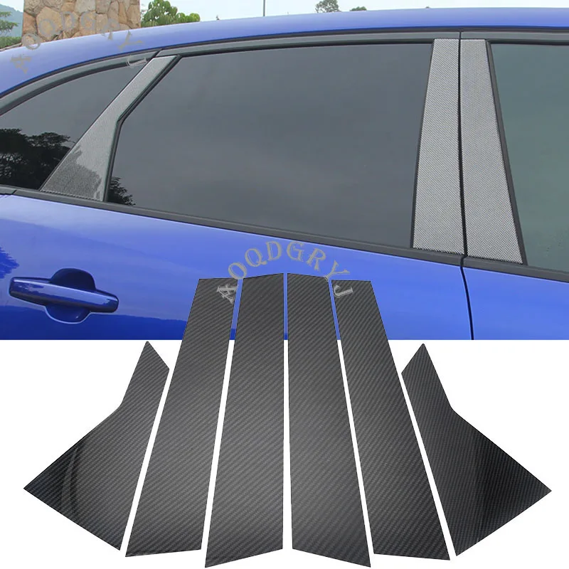

Car styling accessories 6pcs Carbon fiber texture Car Window Center Pillar Post Cover Trim For Jaguar F-PACE 2016-2019