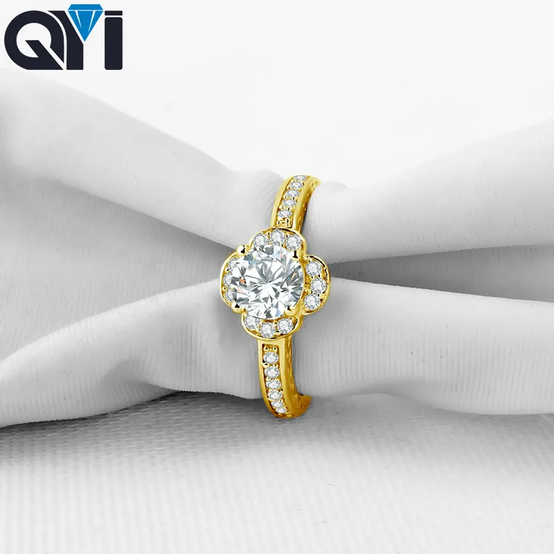 

QYI 0.75 CT Engagement Ring 14K Solid Yellow Gold Rings Round Cut Moissanite Diamond For Wedding Women Jewelry