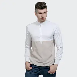 Лоскутная рубашка Для мужчин 2017 Фирменная Новинка Для мужчин рубашки с длинным рукавом О Средства ухода за кожей Шеи CHEMISE Homme Slim Fit