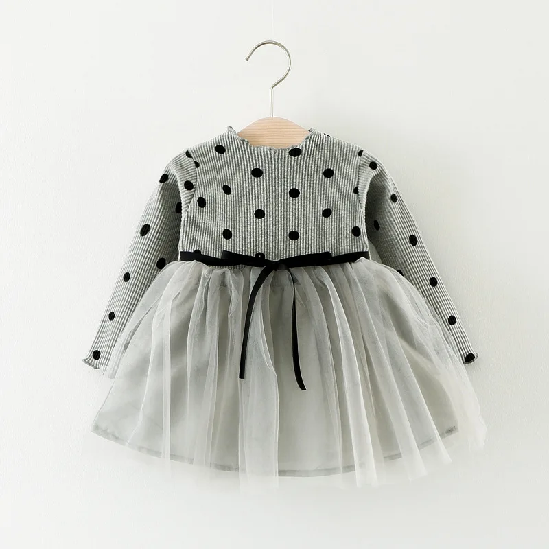 Платье в горошек для маленьких девочек; одежда для малышей; Модная одежда на весну-осень для детей от 3 месяцев до 3,5 лет