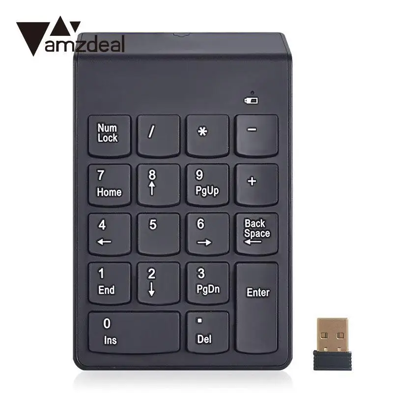 

amzdeal Mini Wireless Keyboard 18 Keys Wireless USB Numeric Keyboard Signal Receiver For PC Laptop Black
