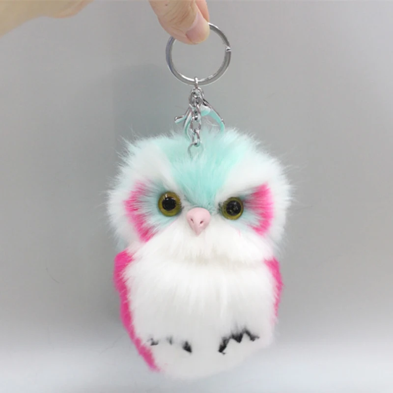 

15cm Cute Fluffy Owl Pendant Pompom Keychain Doll Women Key Ring Faux Bunny Rabbit Fur Key Rings For Handbag Car Decoration