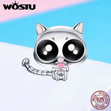 WOSTU прекрасный подарок 925 пробы Серебряный Happy Kitty бусины кошка подходит Шарм браслет кулон для женщин DIY ювелирных изделий FNC055