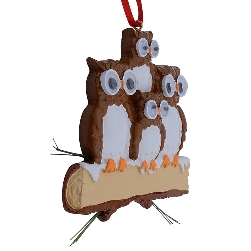Maxora Brown Yellow Owl Family Of 4 Resin Glossy Personalized Christmas Tree Ornaments PR279-4