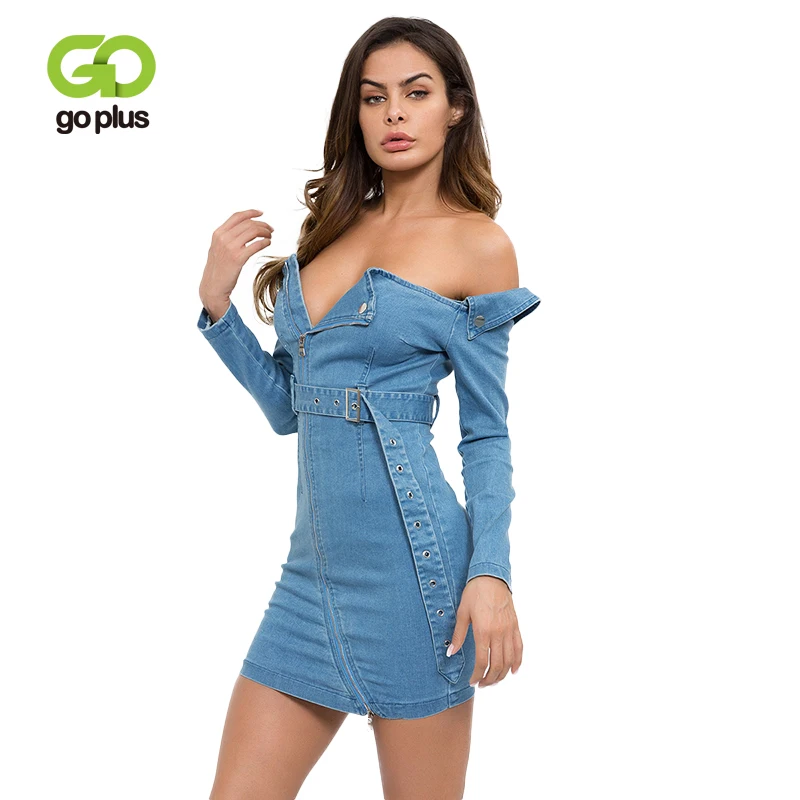 GOPLUS сексуальные с открытыми плечами джинсовые короткие платья женские