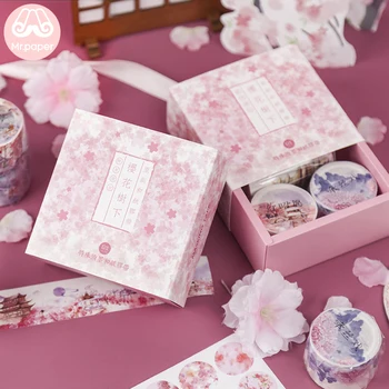 

Mr Paper 3+3pcs Gift Package Stickers Washi Tape Sets Gold Stamping Crane Special Ink Sakura Stickers Scrapbooking Masking Tapes