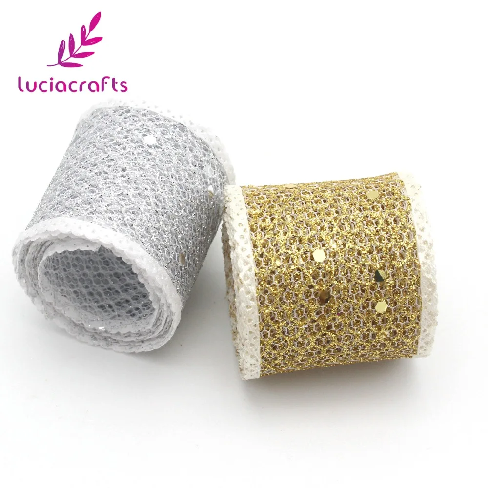 Lucia crafts 40 мм 4y/лот Серебристые золотистые блестящие сетчатые ленты из органзы для Свадебная упаковка подарок для торта украшения для самодельного изготовления P0601