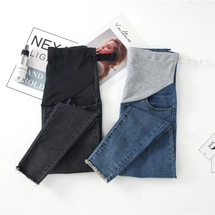 0252#9/10 длина Стрейчевые потертые джинсы для беременных летние модные брюки-карандаш Одежда для беременных женщин брюки для беременных