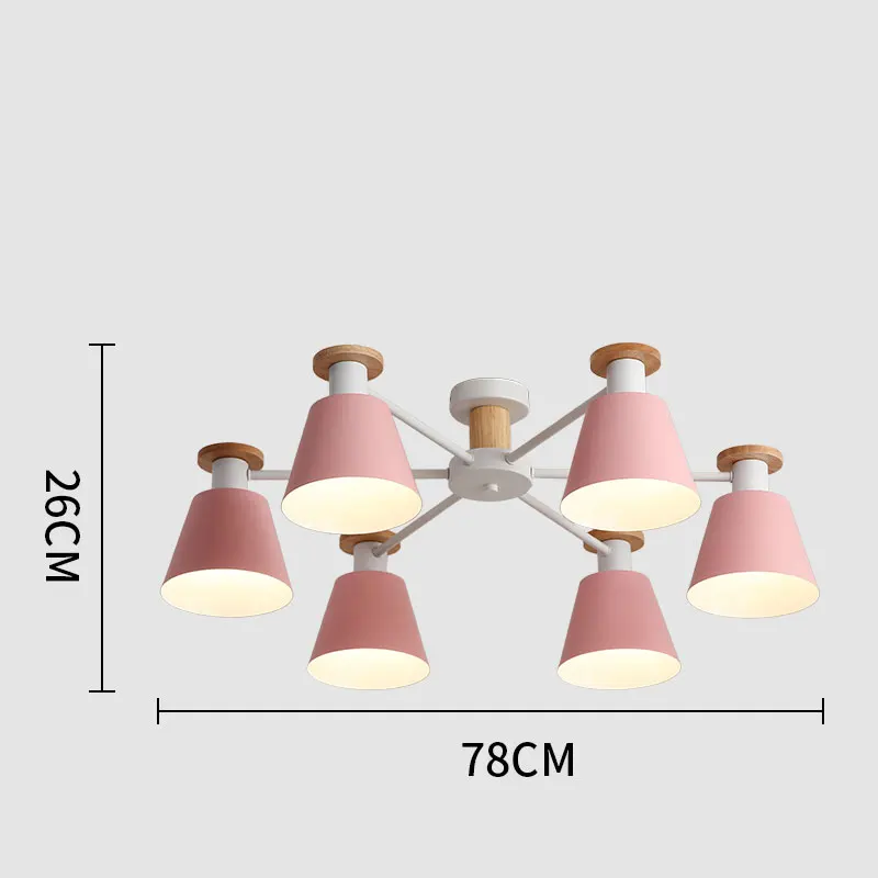 Деревянный Макарон романтичная люстра красочные современный простой Внутреннее освещение 3/6/8 в простом стиле для гостиной, спальни, лампа теплоты 0113 - Цвет абажура: pink-6 head