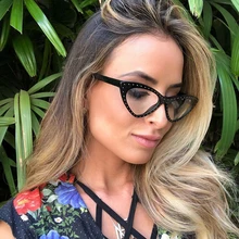 Очки оправа «кошачий глаз» прозрачные линзы, оправа прозрачные линзы Женские винтажные клёпаные очки оправа для очков от близорукости