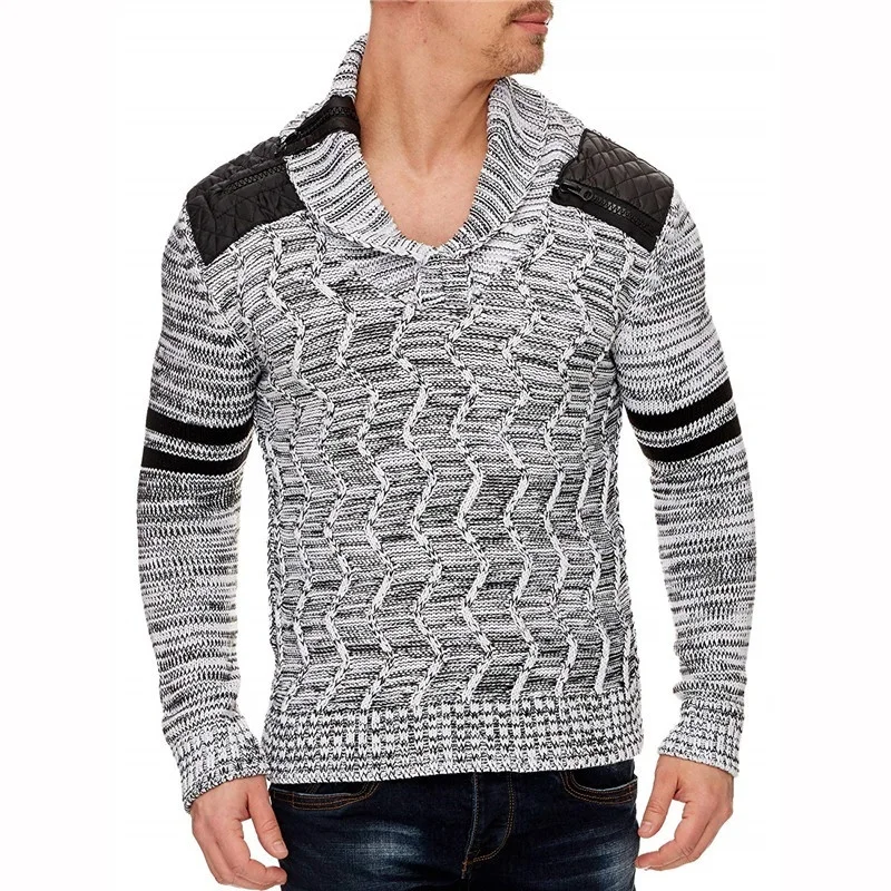 Men's Knit Sweater with Scarf Collar Slim Zip Hoodie Sweater Hip Hop Streetwear High Quality Long Sleeve Man's Sweaters Men's Knit Sweater with Scarf Collar Slim Zip Hoodie Sweater Hip Hop Streetwear High Quality Long Sleeve Man's Sweaters