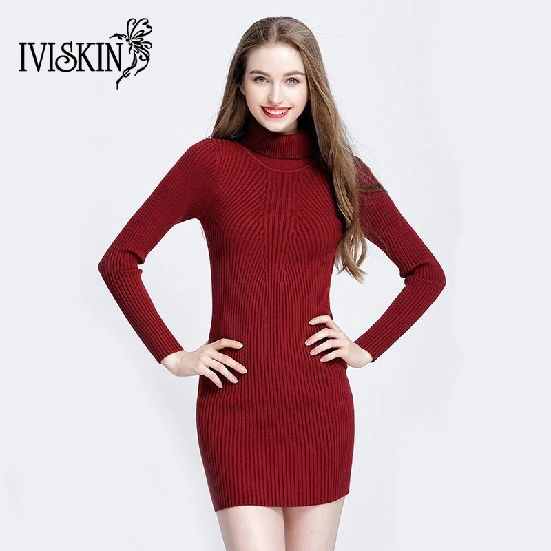 NewCasualturtlenecklongknittedsweaterdresswomenCottonslim