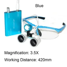 Новая синяя Стоматологическая хирургическая медицинская бинокулярная Лупа 3,5X420 мм оптическая стеклянная лупа+ светодиодный светильник на голову
