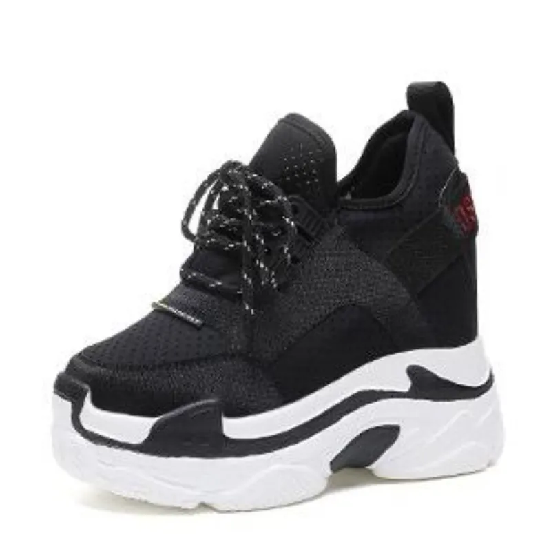 

2019 Summer Women Sneakers Mesh Casual Platform Trainers White Shoes 12CM Heels Wedges Breathable Woman Height Increasing Shoes