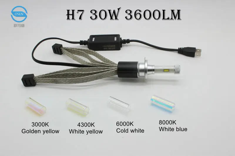 Ossen R4 H7 LED Headlight bulbs 30w 3600lm 3000k Yellow 4300k 5000k 6000k White 8000k Blue Auto Car Headlights Fog Lamp Kits 12v2