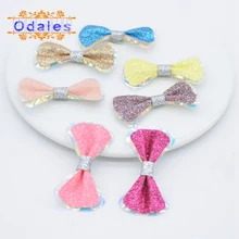 14Pcs Glitter Candy Paillette Bows Appliques for Hair Clip Decor Padded Patches for DIY Crafts Clothes Headwear Accessories
