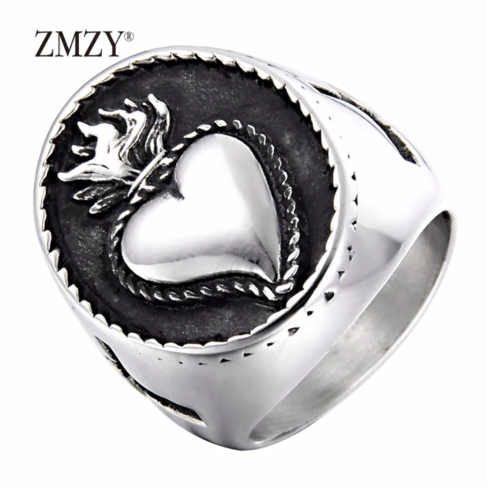 

ZMZY Vintage Punk Fire Heart 316L Stainless Steel Cross Rings for Women Men's Ring Jewelry
