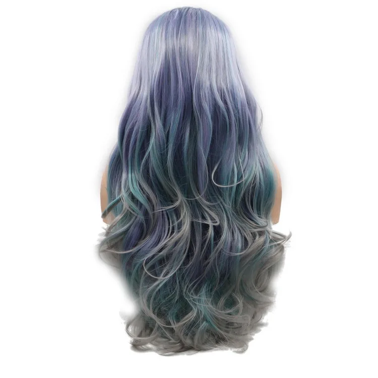 Yiyaobess Glueless термостойкие синтетические длинные волнистые Омбре парик на кружеве блонд фиолетовый черный красочные парики для женщин - Цвет: Многоцветный