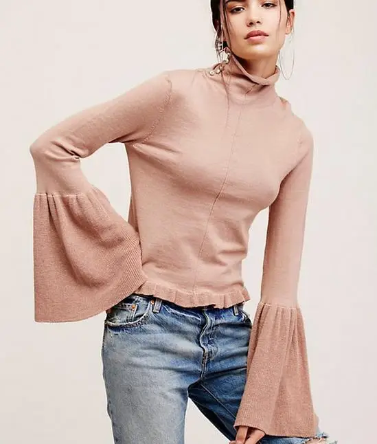 Вязаный свитер женские осенне-зимние рукав «фонарик» пуловер 2017