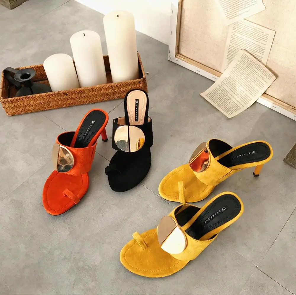 

2019 summer new Muller shoes metal high heel slippers female candy color high heel sandals and slippers women