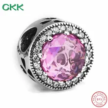 CKK сияющее сердце бусины розовый кристально чистый CZ DIY Fit PANDORA Подвески Серебро 925 для женщин ювелирных изделий CK005A