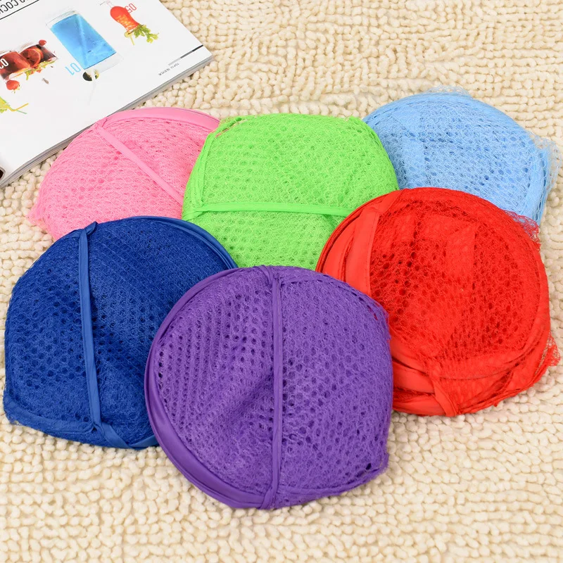 Creative home clothes portable storage baskets color net nylon folding hamper clothes basket