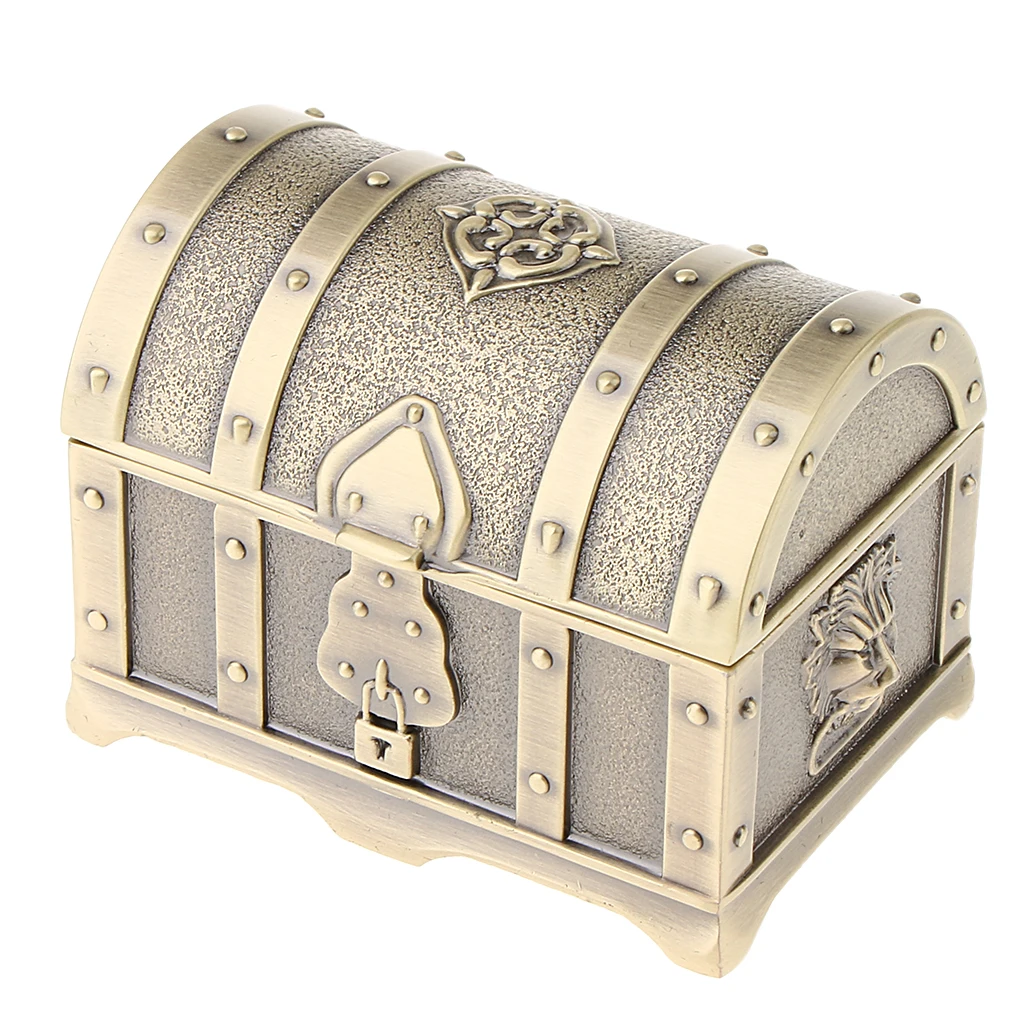 Vintage Metal Jewelry Treasure Small Trinkets Chest Case Box Organizer for Women