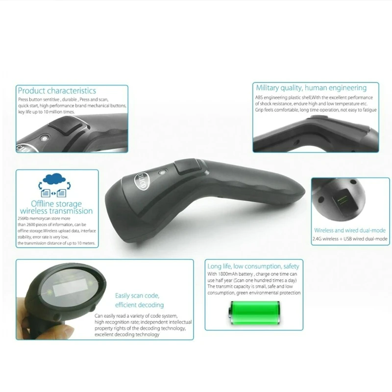 CILICO CT-60 New Start Höchstgeschwindigkeit Handheld 2,4G Wireless/Verdrahtete Barcode Scanner Cordless Laser USB Barcode Reader 1800 mAh JEPOD CILICO CT-60 New Start Höchstgeschwindigkeit Handheld 2,4G Wireless/Verdrahtete Barcode Scanner Cordless Laser USB Barcode Reader 1800 mAh JEPOD
