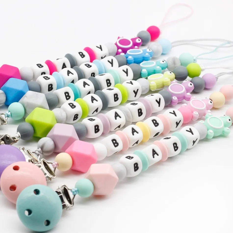 

Customized Name Baby Pacifier Clips holder, Mini tortoise Pacifier Chain Baby Christmas Shower Gift BPA Free attache tetine