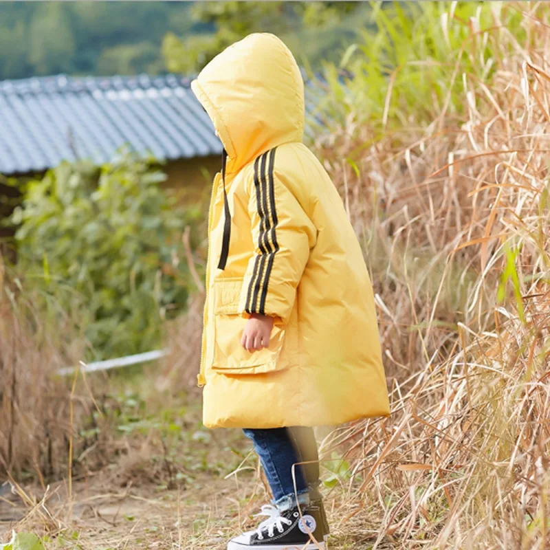 

Children Winter Jacket Kids Snowsuit Baby Boys Girls Warm Jackets Down Parka Coat Striped Hooded Overall Outfits Clothes