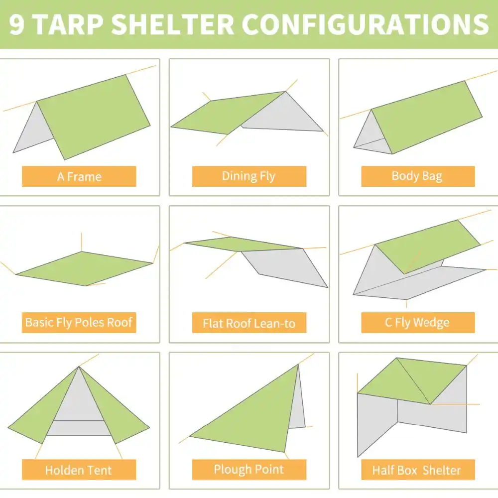 YUEDGE Easy Set Up Portable Waterproof Camping Tarp Shelter Sunshade Rain Tarp Tent Tarp Hammock Tarp Rain Fly