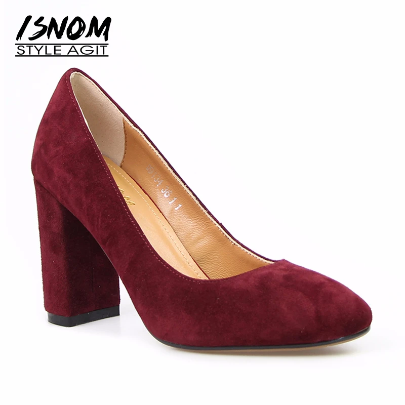 

2019 Concise Style Office Lady Pumps Kid Suede Square High Heels Female Footwear Slip On Shallow Leather Women Shoes Casual