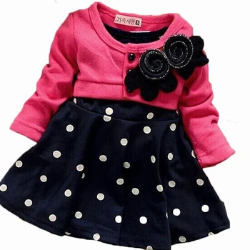 

new fashion 100% Cotton Baby girl christmas dresses clothes Kids Children's Lovely princess Two Tones Splicing Polka Dots Dress