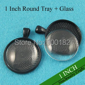1 Inch Round Pendant Setting 25mm Black Blank + Matching Clear Glass Cabochons (200 Trays 200 Glass) | Украшения и аксессуары