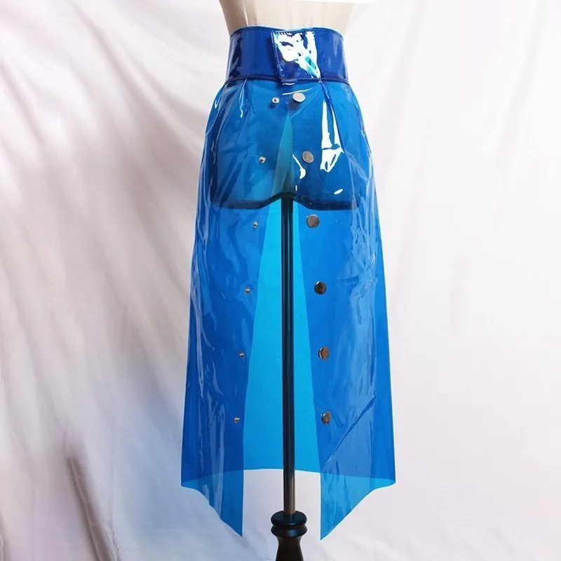 Online LANMREM 201 moda nuevo transparente cristal PVC plástico de alta cintura de una sola falda con abotonadura de cintura alta all match Bottoms YG007