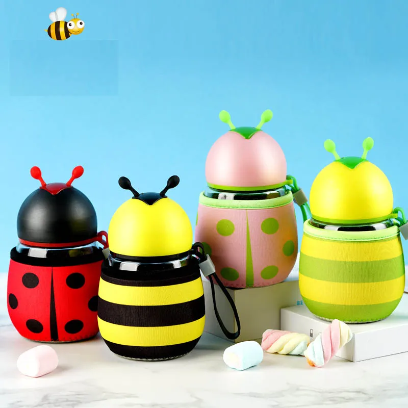 

RUIDA Cartoon Little bee Ladybug Water Bottle Kids Students Children Drink Water Bottle Birthday Gift Kids Bottle ST032