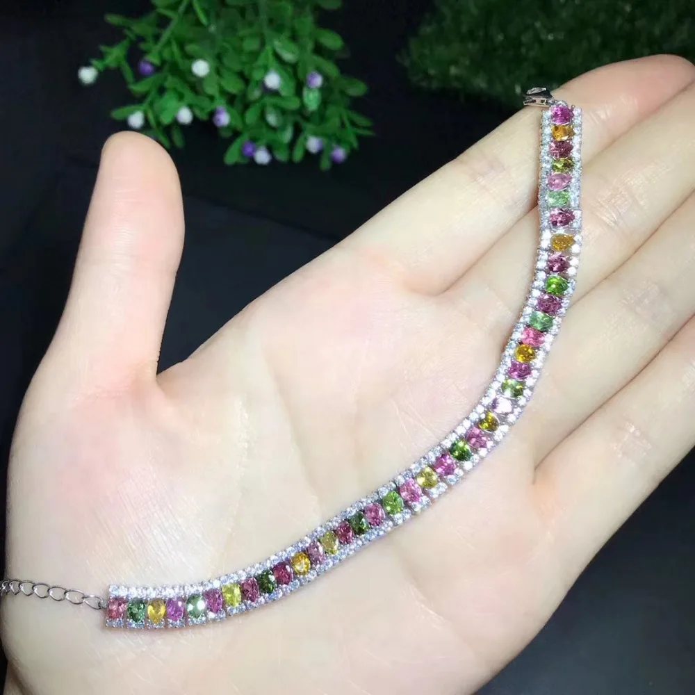  Bracelet tourmaline multicolore naturel pierres précieuses naturelles élégant luxueux grand Bracele