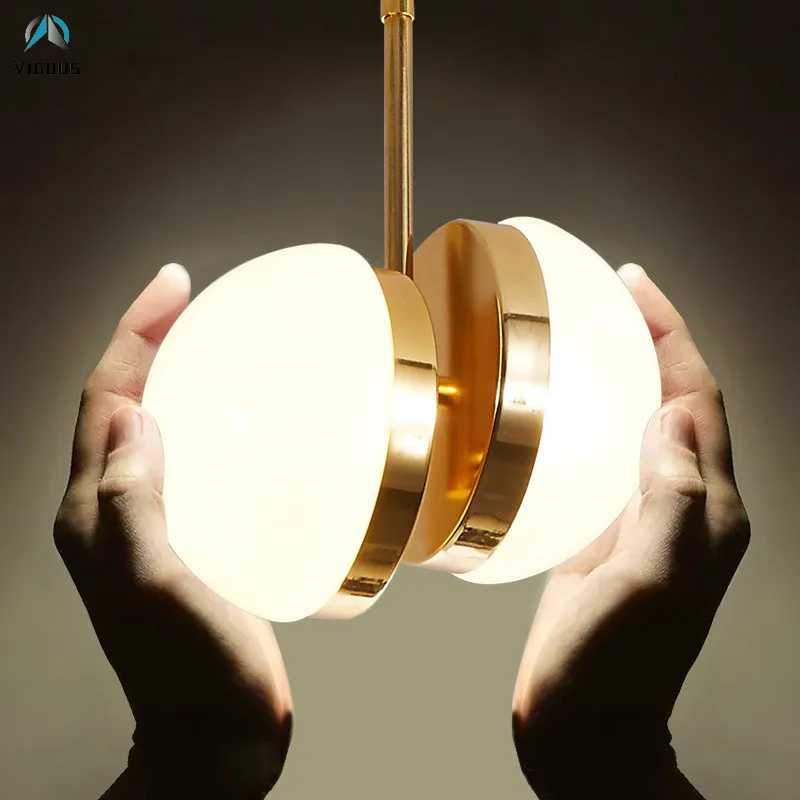 البريد مزدوجة شبه دائري أدى قلادة ضوء الحديث بريقا الذهب معدن شنقا انخفاض ضوء مصباح طاولة الطعام luminarias تعليق مصباح